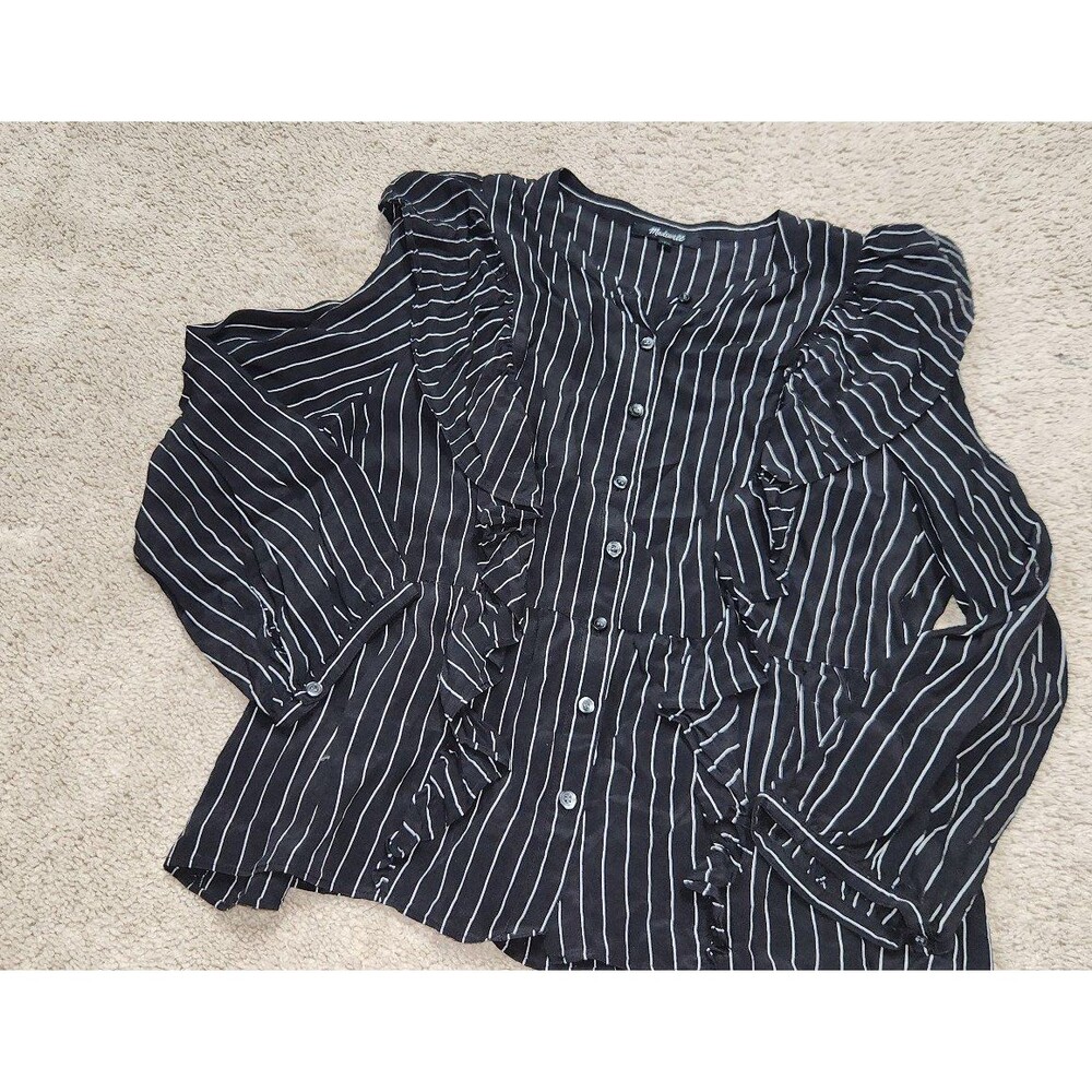 Madewell Silk ruffle pinstripe blouse
